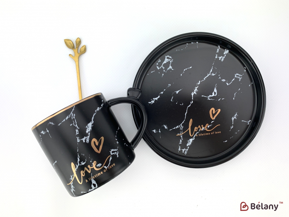 Керамічна чашка із блюдцем "Tree Love" чорна | 5