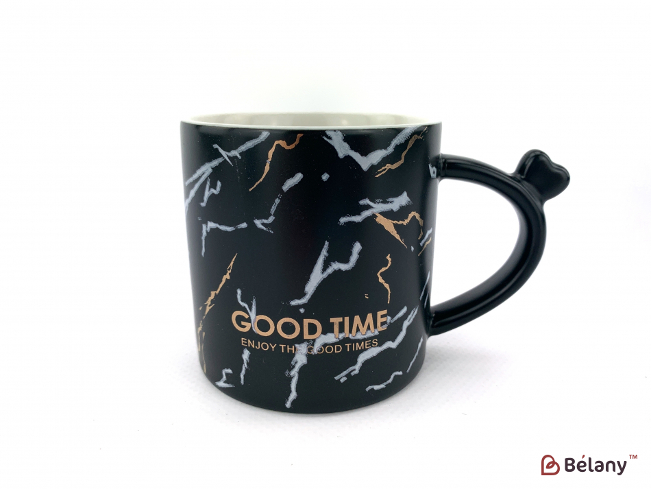 Керамічна чашка із блюдцем "Marmour" чорна | 2