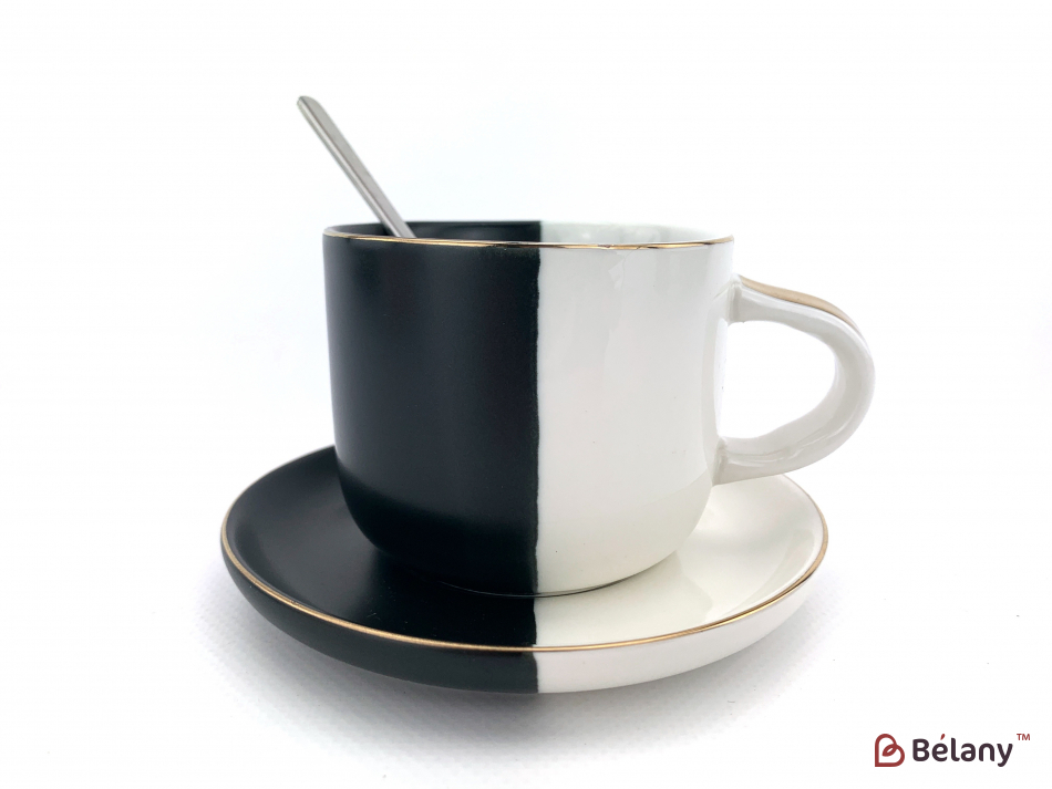 Керамічна чашка із блюдцем "Yin Yang" чорна