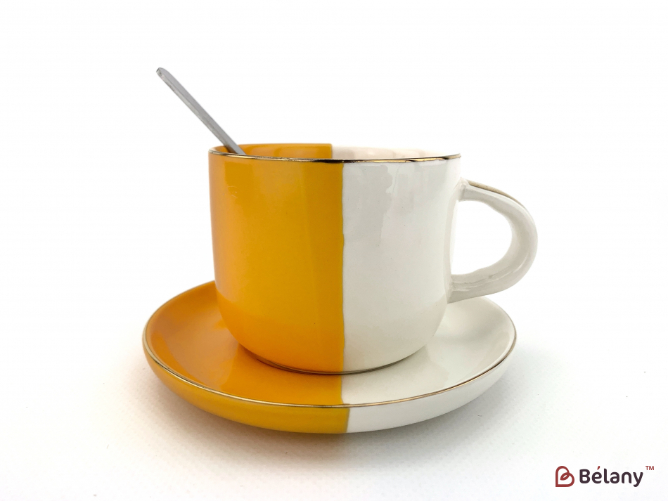 Керамічна чашка з блюдцем "Yin Yang" оранж