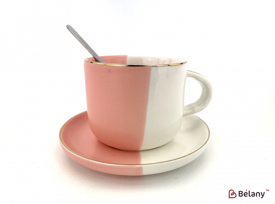 Керамічна чашка із блюдцем "Yin Yang" рожева