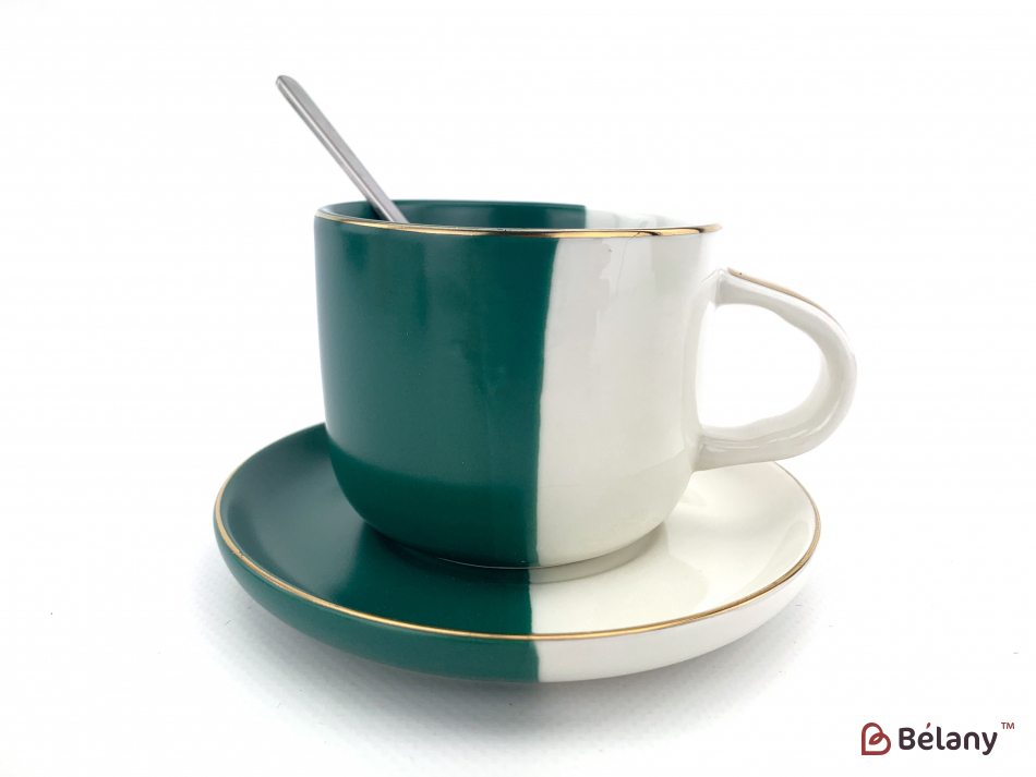 Керамічна чашка із блюдцем "Yin Yang" смарагд