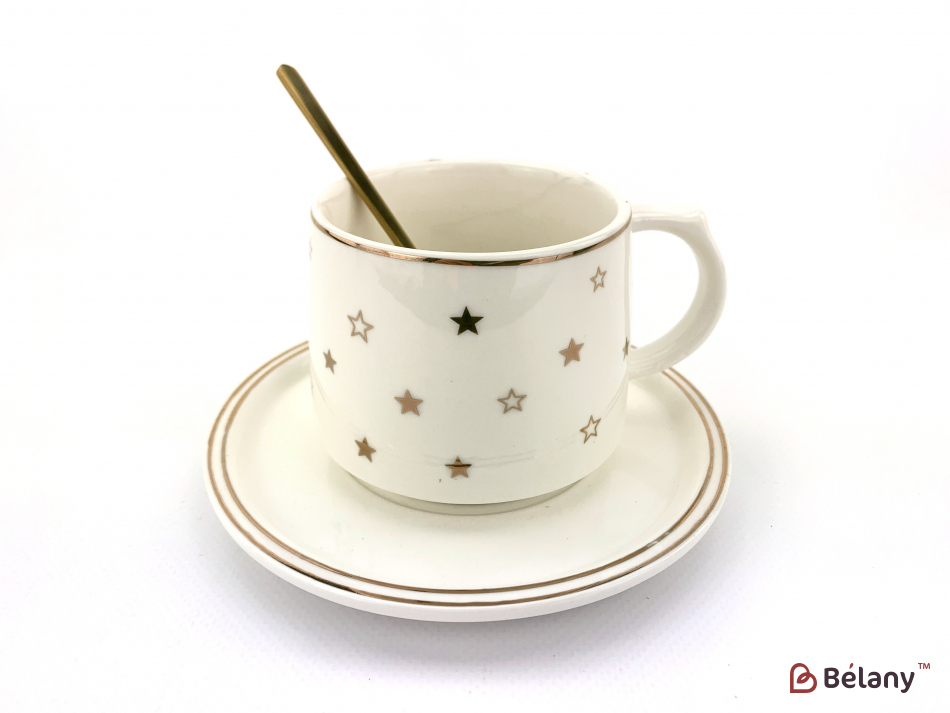 Керамічна чашка із блюдцем "Figures" біла