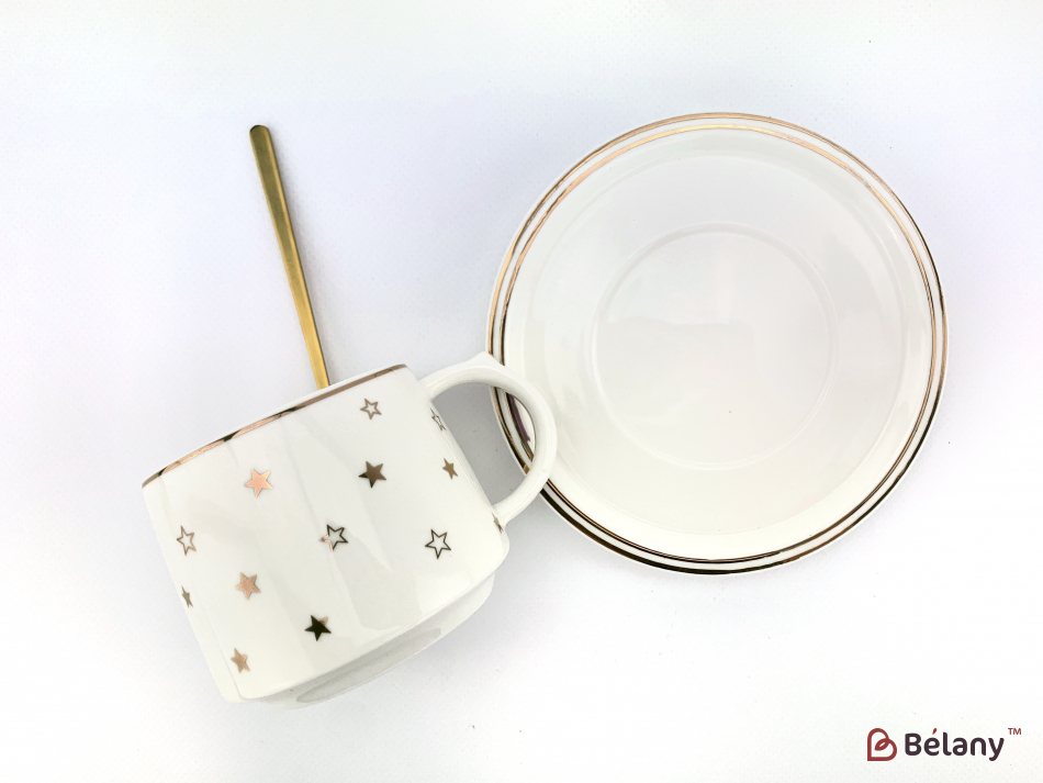 Керамічна чашка із блюдцем "Figures" біла | 3