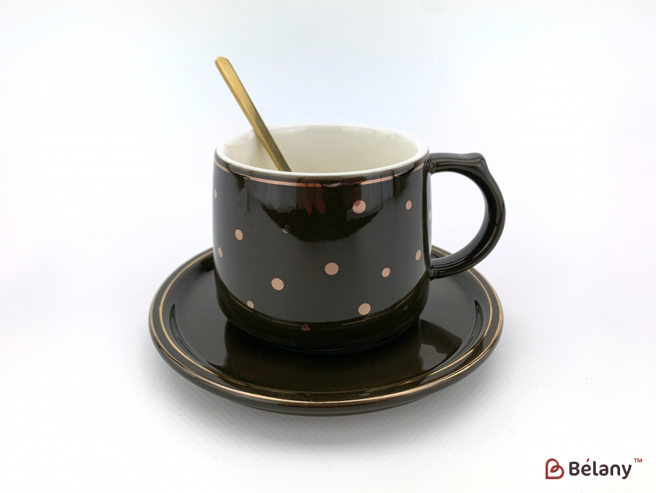 Керамічна чашка з блюдцем "Figures" чорний горошок