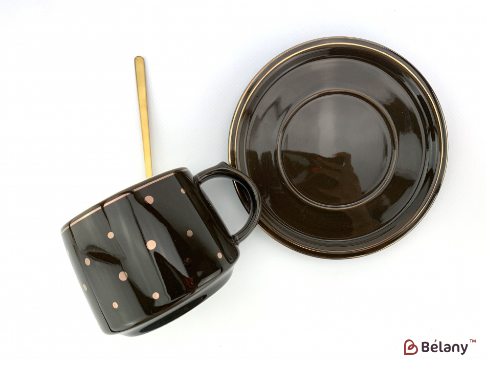 Керамічна чашка з блюдцем "Figures" чорний горошок | 3