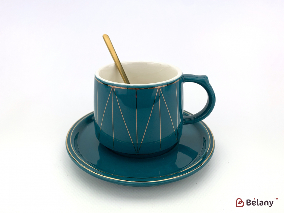 Керамічна чашка з блюдцем "Figures" смарагд