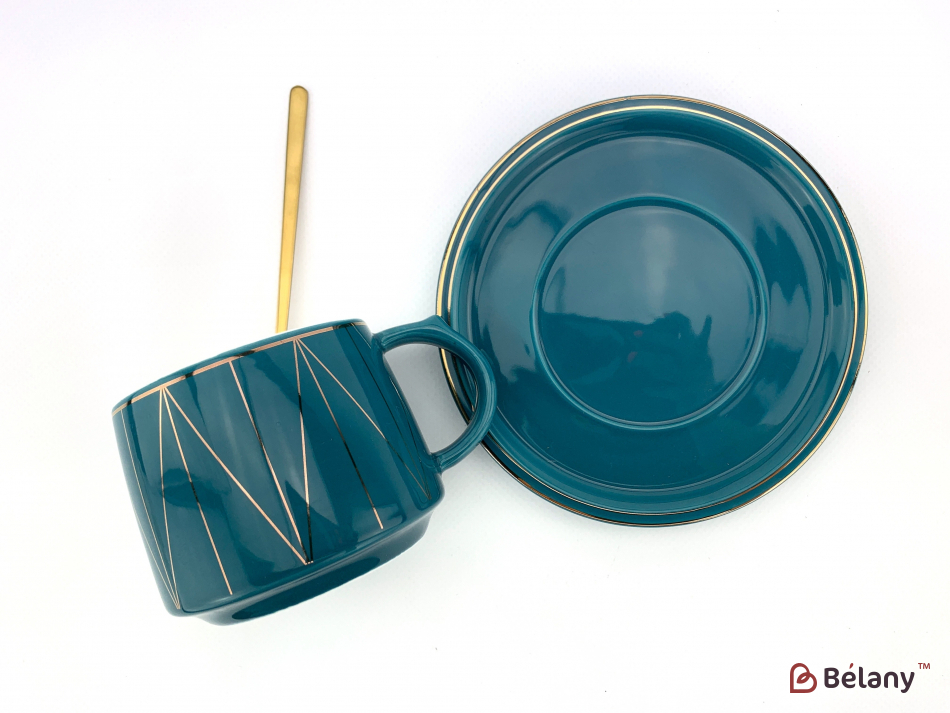 Керамічна чашка з блюдцем "Figures" смарагд | 4