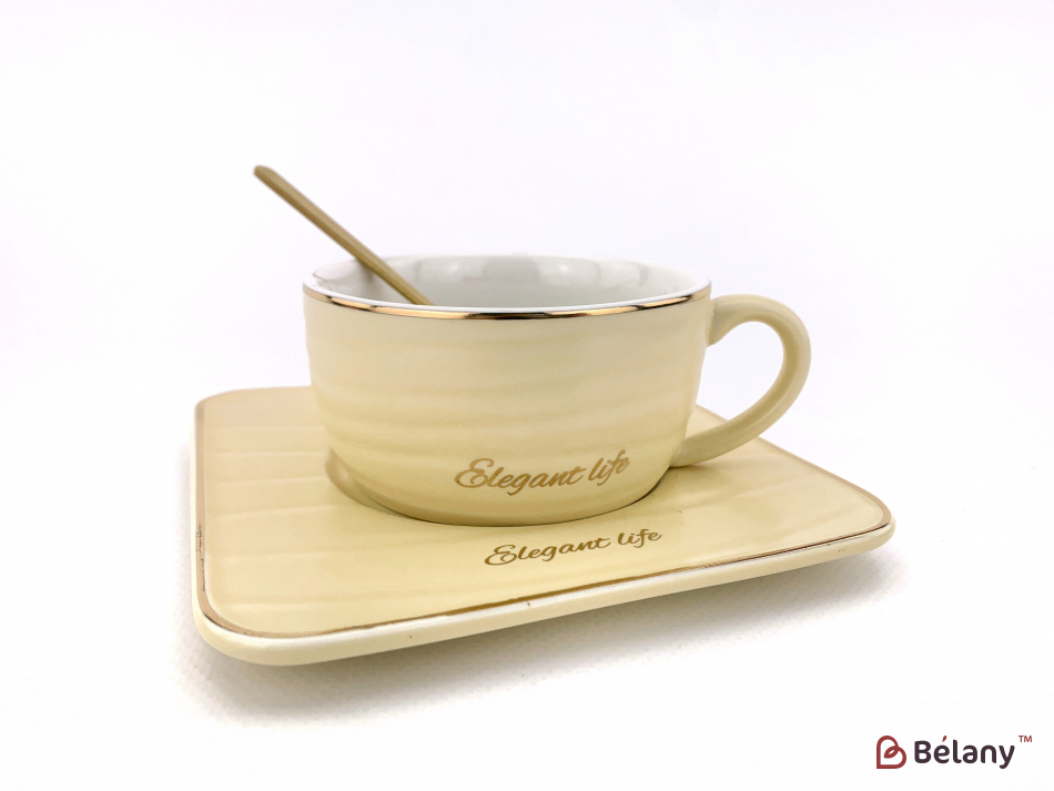 Керамічна чашка із блюдцем "Waves" молочна