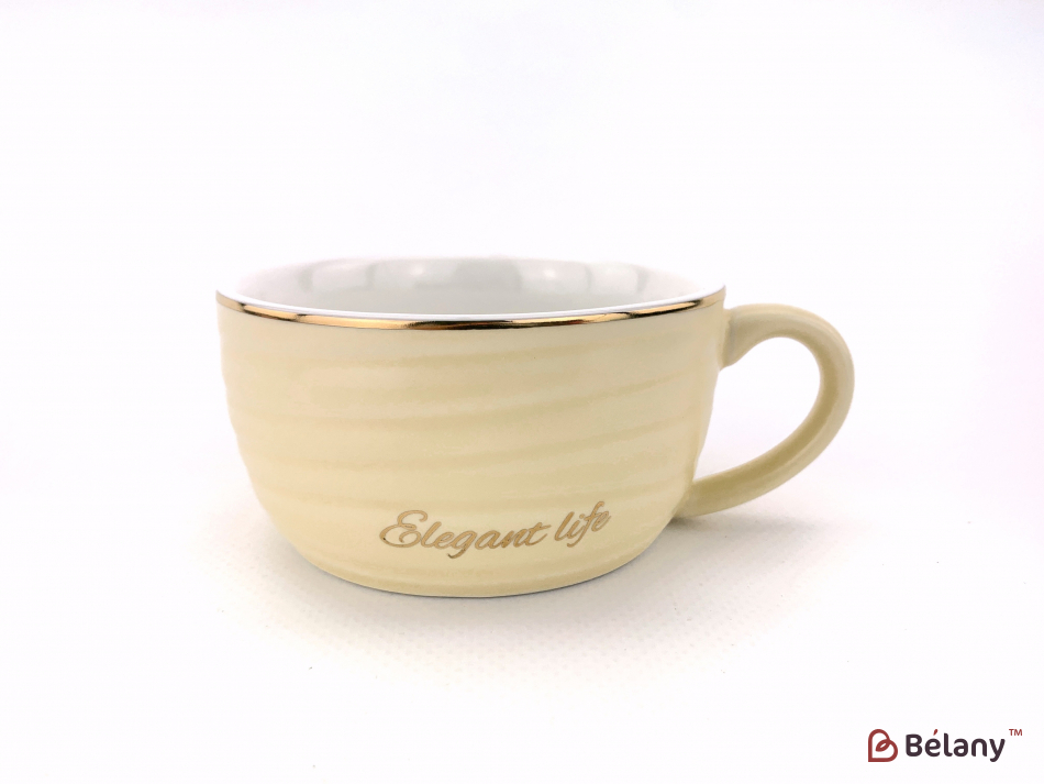 Керамічна чашка із блюдцем "Waves" молочна | 2
