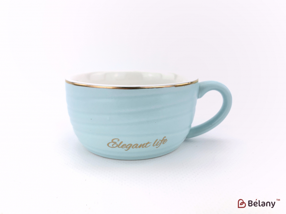 Керамічна чашка із блюдцем "Waves" блакитна | 2