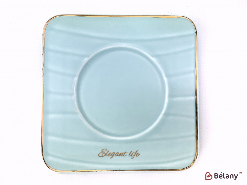 Керамічна чашка із блюдцем "Waves" блакитна | 3