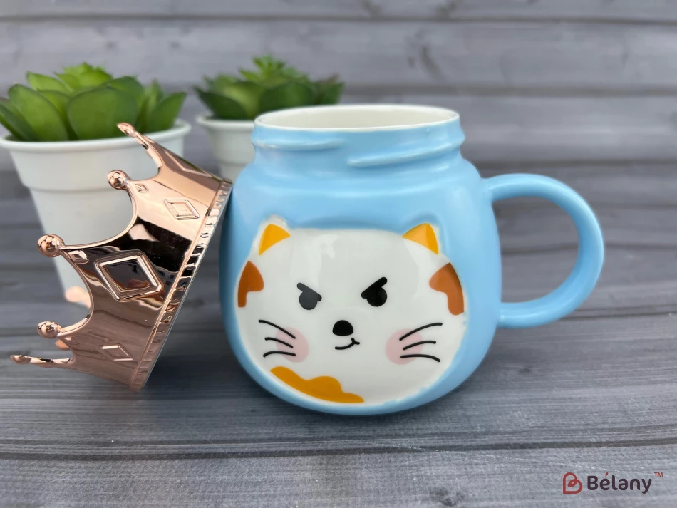 Керамічна чашка "Kitty King" блакитна | 2