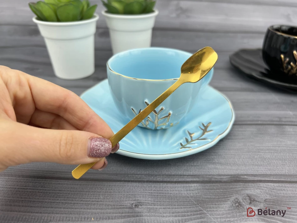 Керамическая чашка с блюдцем "Reef" голубая | 4