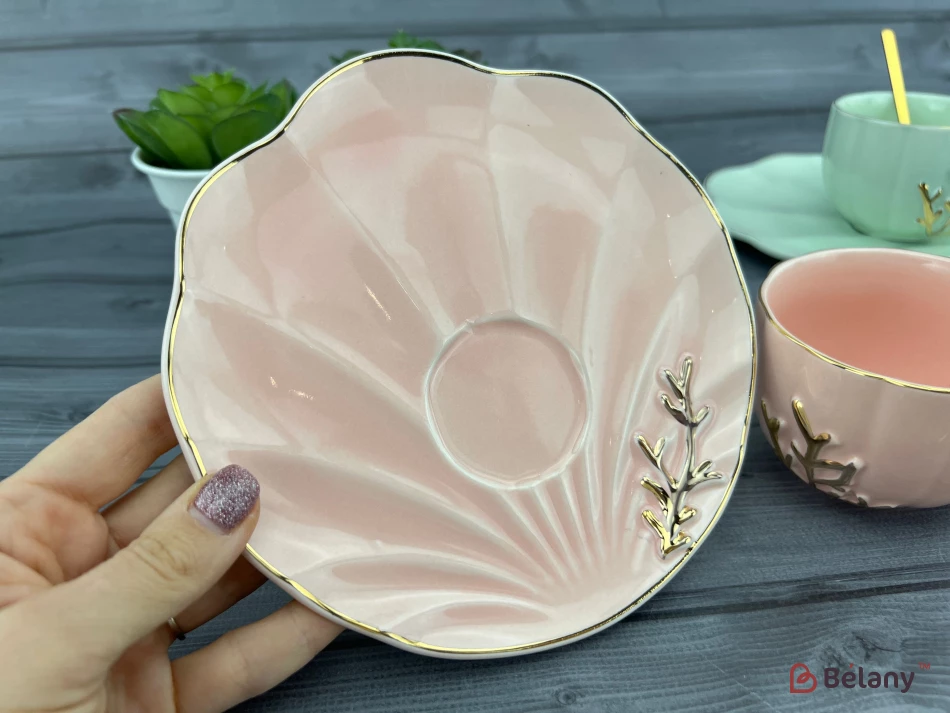 Керамическая чашка с блюдцем "Reef" розовая | 4