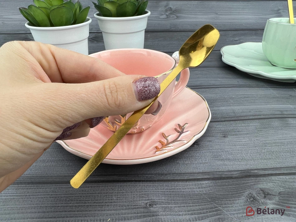 Керамическая чашка с блюдцем "Reef" розовая | 5