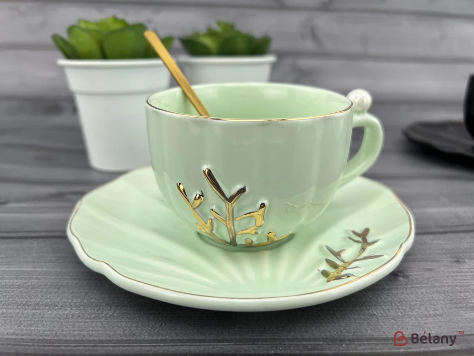 Керамическая чашка с блюдцем "Reef" ментол