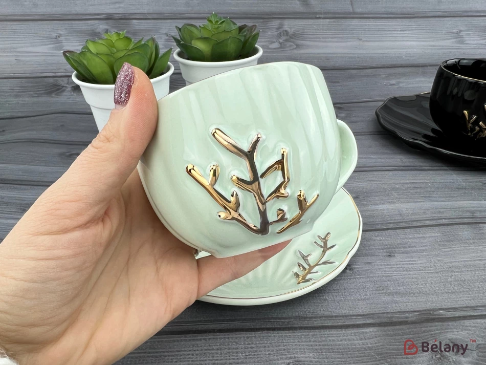 Керамическая чашка с блюдцем "Reef" ментол | 2