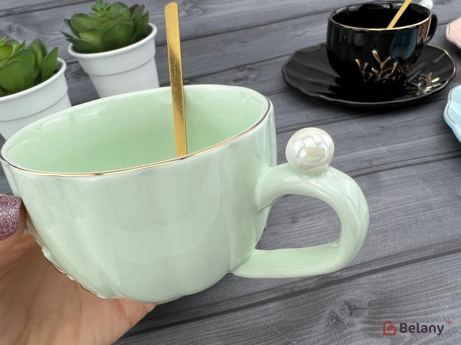Керамическая чашка с блюдцем "Reef" ментол | 3