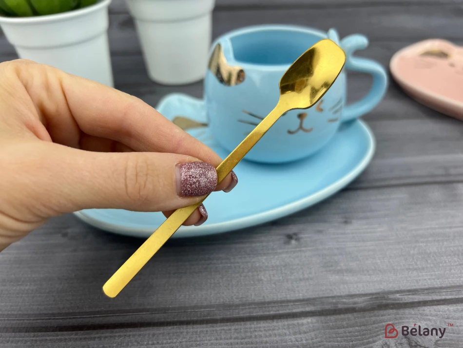 Керамічна чашка із блюдцем "Gold Ears" блакитна | 4