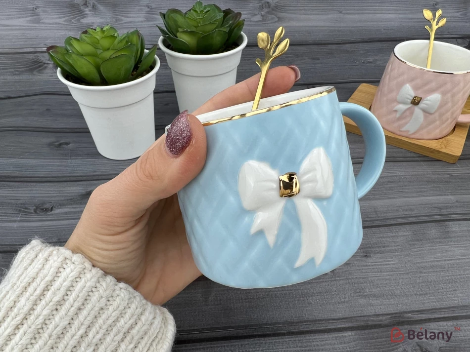 Керамічна чашка із блюдцем "Soft cup" блакитна | 2