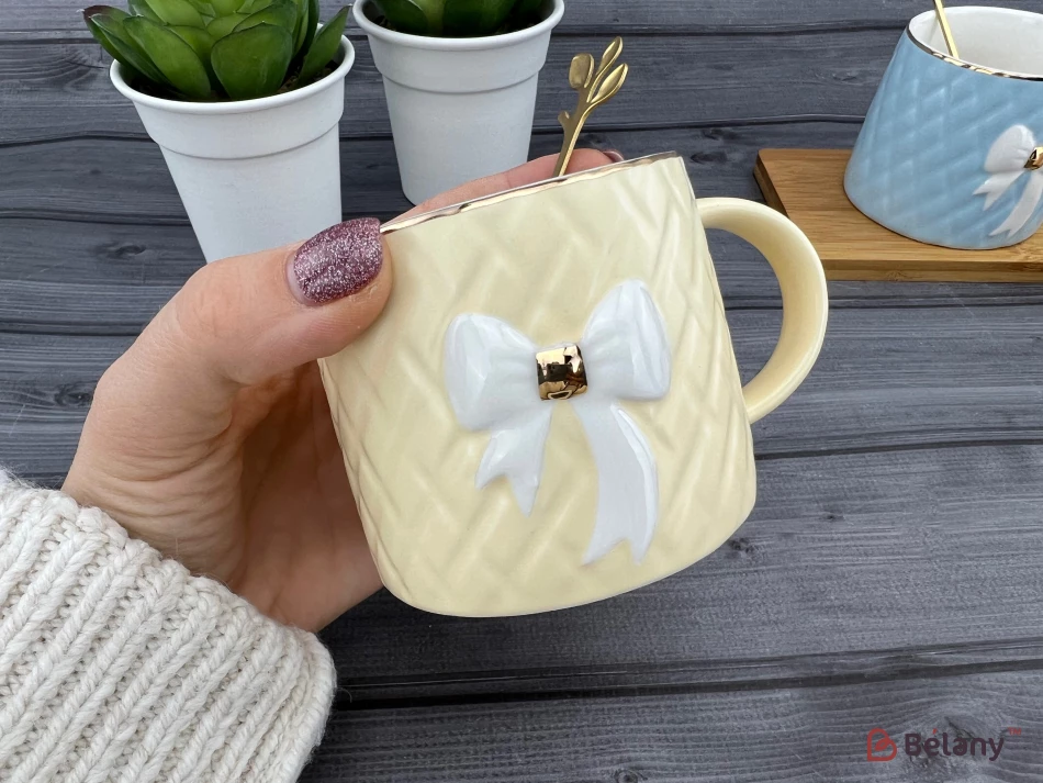 Керамічна чашка із блюдцем "Soft cup" кремова | 2