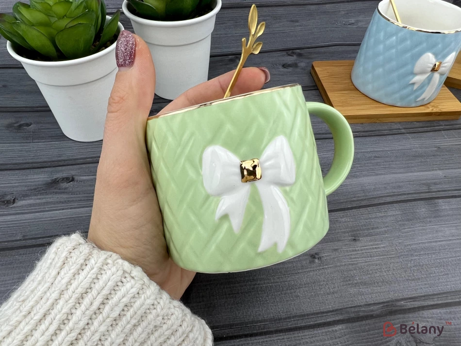 Керамическая чашка с блюдцем "Soft cup" зеленая | 2