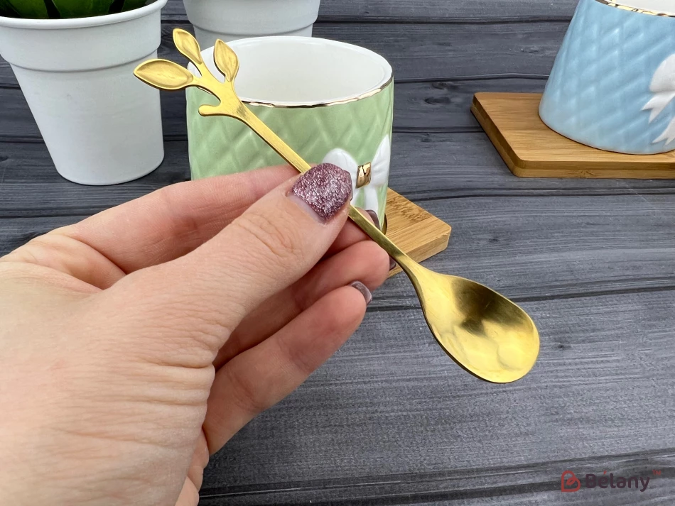 Керамическая чашка с блюдцем "Soft cup" зеленая | 3