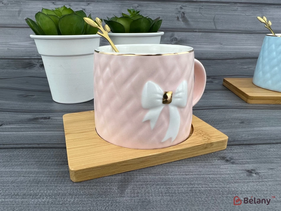 Керамическая чашка с блюдцем "Soft cup" розовая