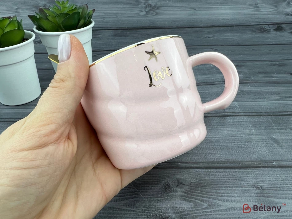 Керамическая чашка с блюдцем "Color Shell" розовая | 2