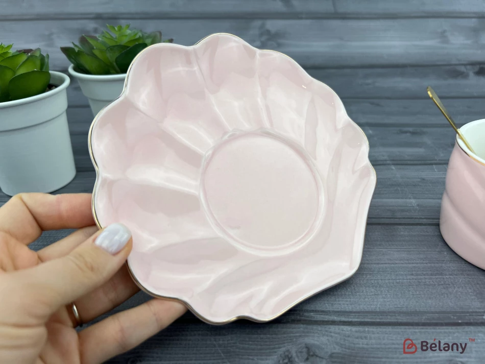 Керамическая чашка с блюдцем "Color Shell" розовая | 3