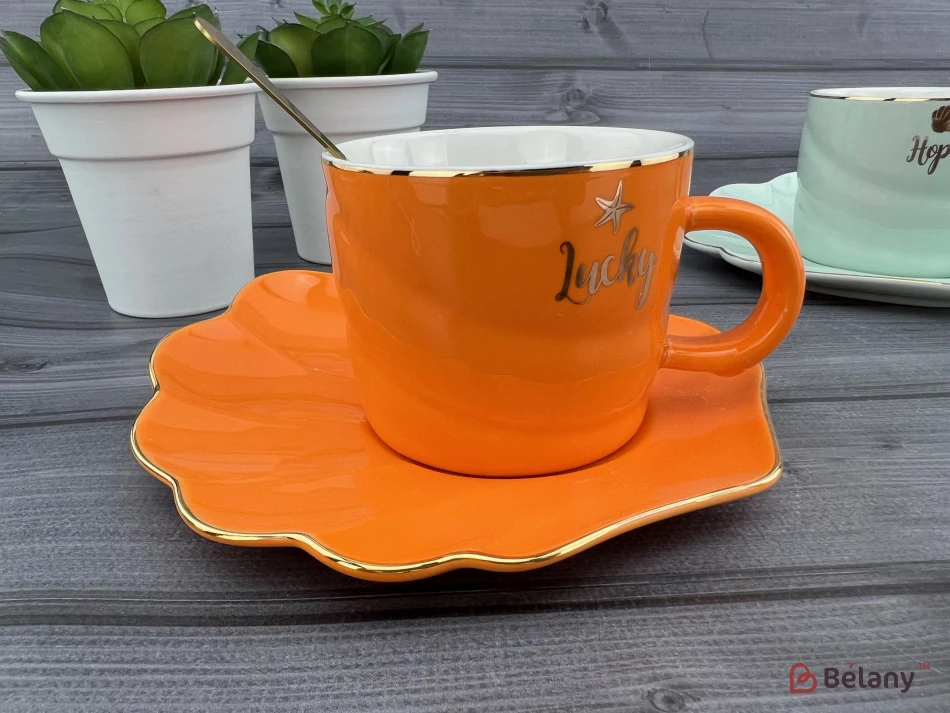 Керамічна чашка з блюдцем "Color Shell" оранж