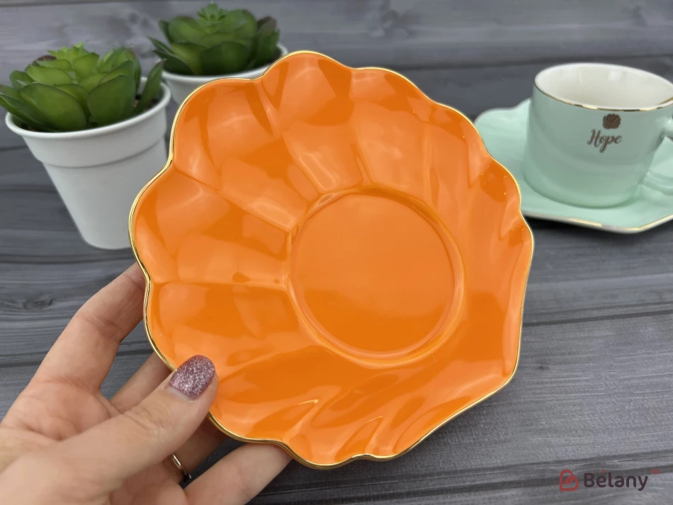 Керамічна чашка з блюдцем "Color Shell" оранж | 3