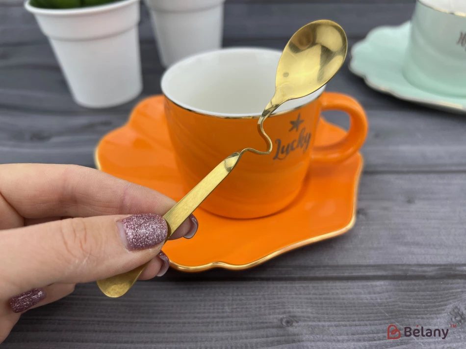 Керамічна чашка з блюдцем "Color Shell" оранж | 4