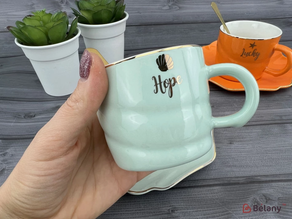 Керамічна чашка з блюдцем "Color Shell" ментол | 2