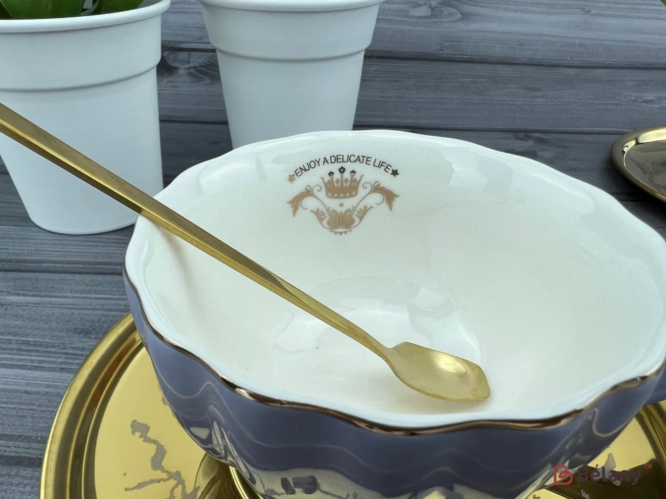 Керамічна чашка із блюдцем "Honnestly" лілова | 3