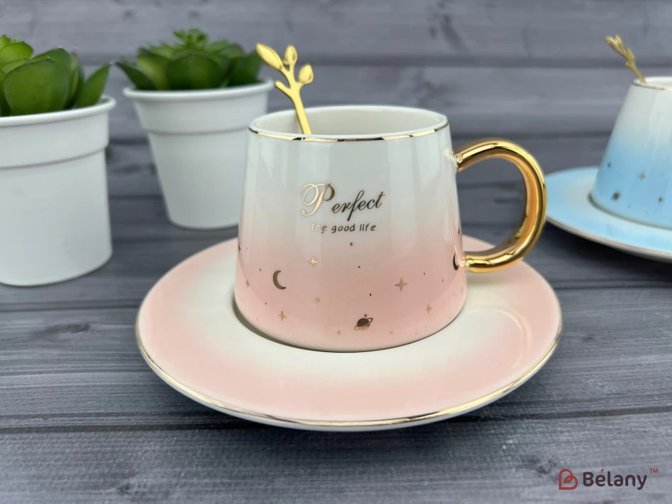 Керамическая чашка с блюдцем "Perfect" розовая