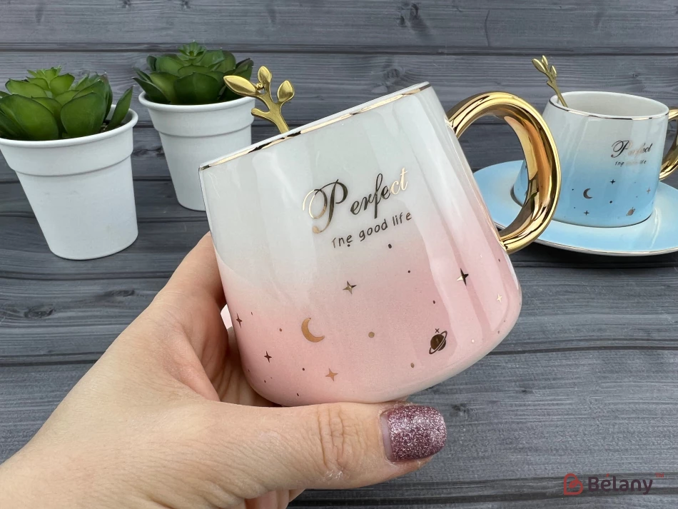 Керамическая чашка с блюдцем "Perfect" розовая | 2