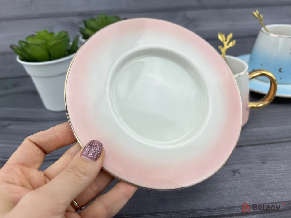 Керамическая чашка с блюдцем "Perfect" розовая | 3