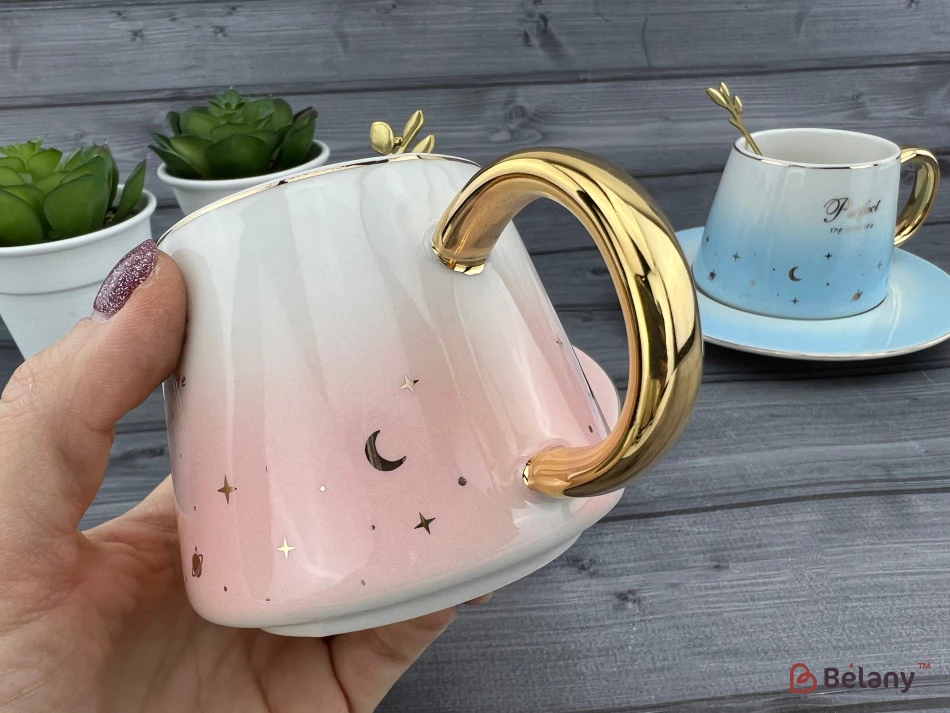 Керамическая чашка с блюдцем "Perfect" розовая | 4