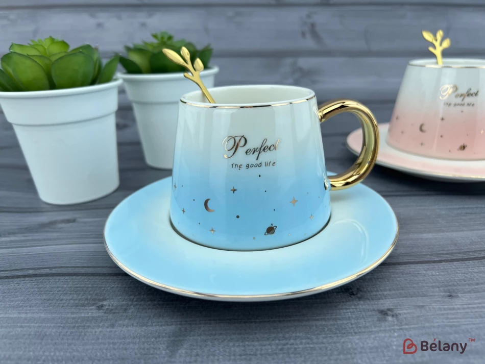 Керамічна чашка із блюдцем "Perfect" блакитна