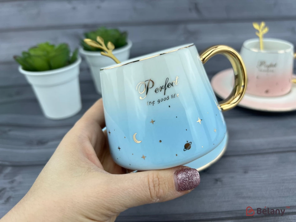 Керамічна чашка із блюдцем "Perfect" блакитна | 2