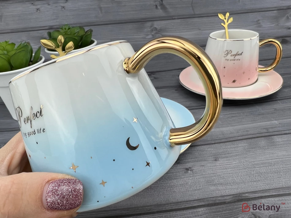 Керамічна чашка із блюдцем "Perfect" блакитна | 4