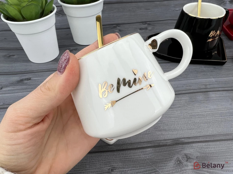 Керамическая чашка с блюдцем "Be mine" белая | 2