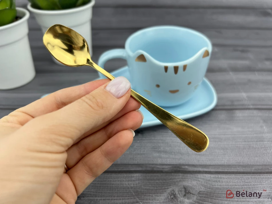 Керамическая чашка с блюдцем "Meow" голубая | 3