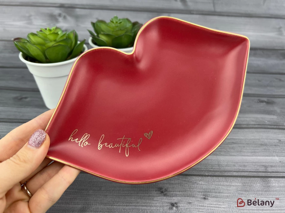 Керамическая чашка с блюдцем "Sweet Lips" красная | 3