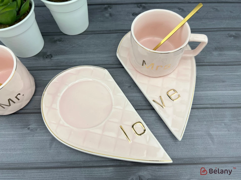 Керамическая чашка с блюдцем "One whole" розовая | 3