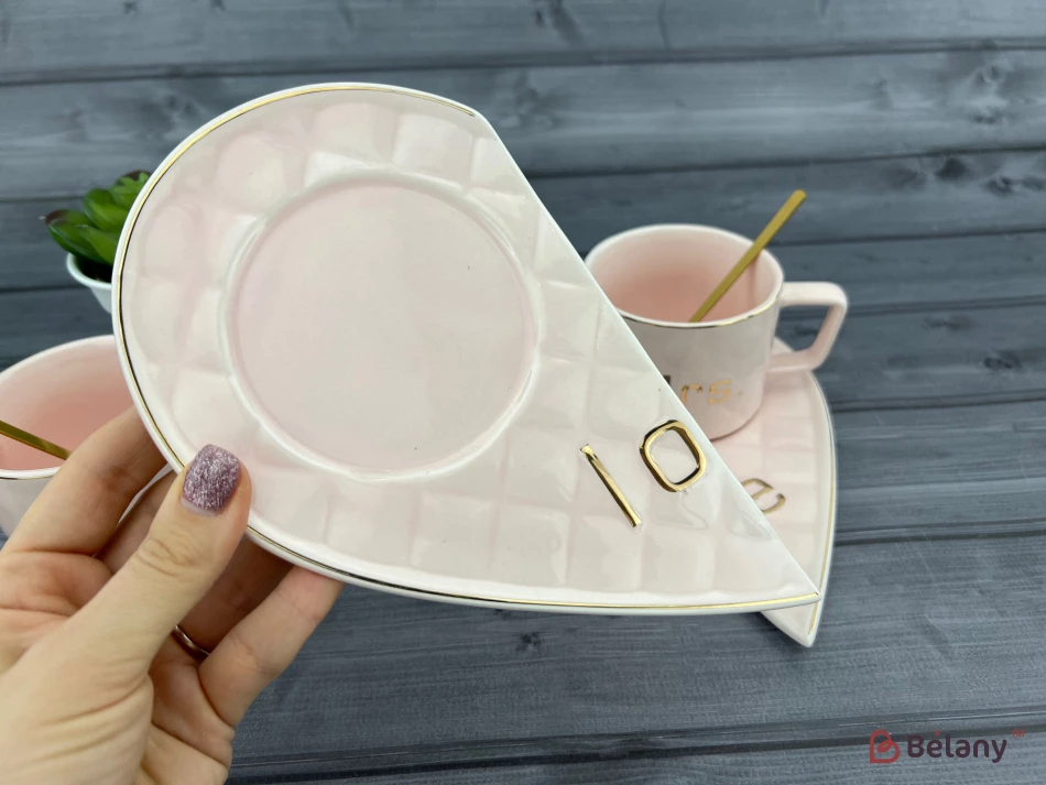 Керамическая чашка с блюдцем "One whole" розовая | 5