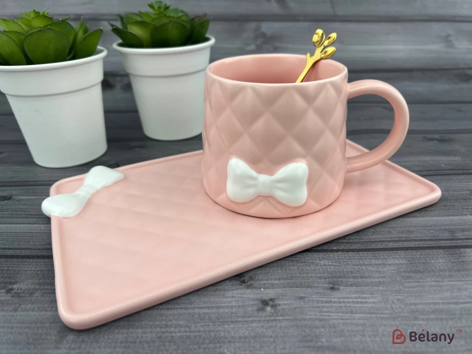 Керамическая чашка с блюдцем "Softy" розовая