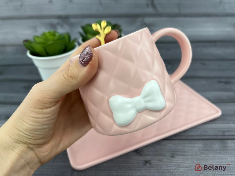 Керамическая чашка с блюдцем "Softy" розовая | 2